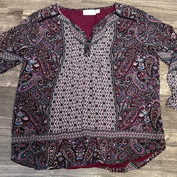 Belle by Kim Gravel Paisley Blouse in Burgundy and Black - Picture 5 of 6